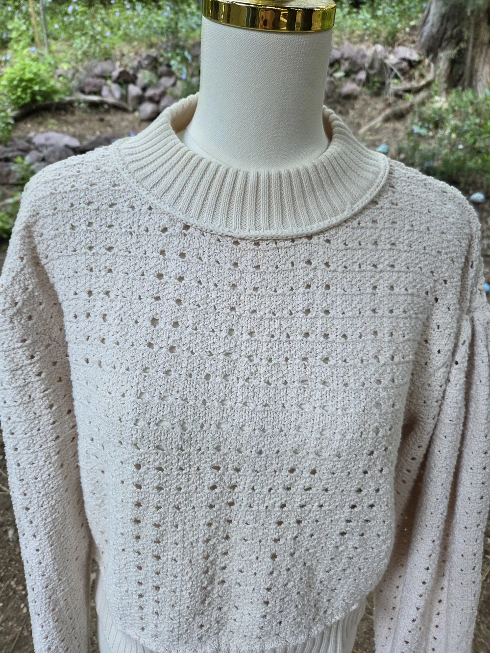 Free People Paper Doll Open Knit Chunky  Ivory Pullover Sweater Size‎ Medium